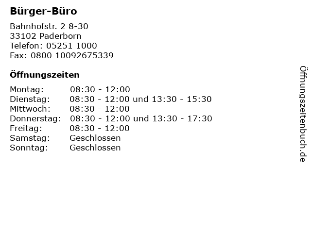 Bürger-Büro in Paderborn: Adresse und Öffnungszeiten
