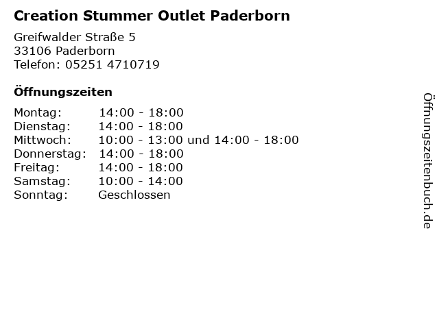 Creation Stummer Outlet Paderborn in Paderborn: Adresse und Öffnungszeiten