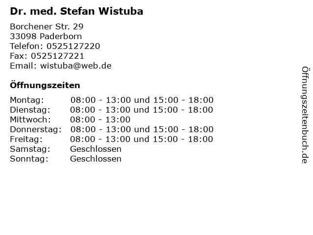 ᐅ Dr. med. Stefan Wistuba in Paderborn | Telefonnummer Öffnungszeiten ...