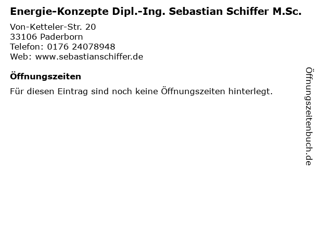 Energie-Konzepte Dipl.-Ing. Sebastian Schiffer M.Sc. in Paderborn: Adresse und Öffnungszeiten