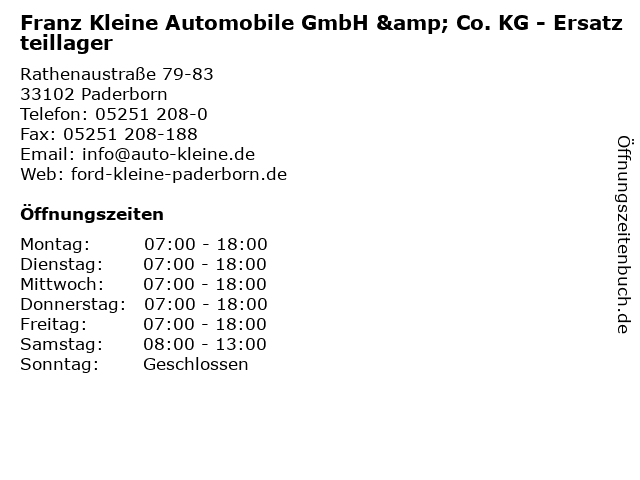 Franz Kleine Automobile GmbH & Co. KG - Ersatzteillager in Paderborn: Adresse und Öffnungszeiten