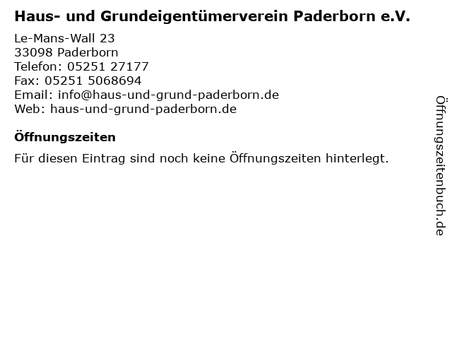 ᐅ Offnungszeiten Haus Und Grundeigentumerverein Paderborn E V