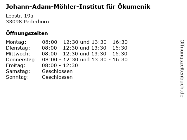 Johann-Adam-Möhler-Institut für Ökumenik in Paderborn: Adresse und Öffnungszeiten