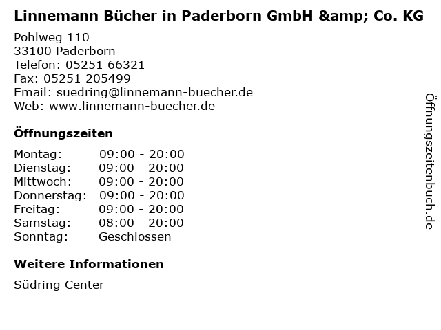 Linnemann Bücher in Paderborn GmbH & Co. KG in Paderborn: Adresse und Öffnungszeiten