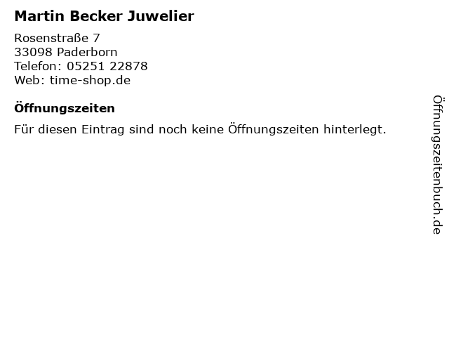 Martin Becker Juwelier in Paderborn: Adresse und Öffnungszeiten