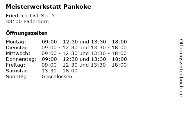 Meisterwerkstatt Pankoke in Paderborn: Adresse und Öffnungszeiten