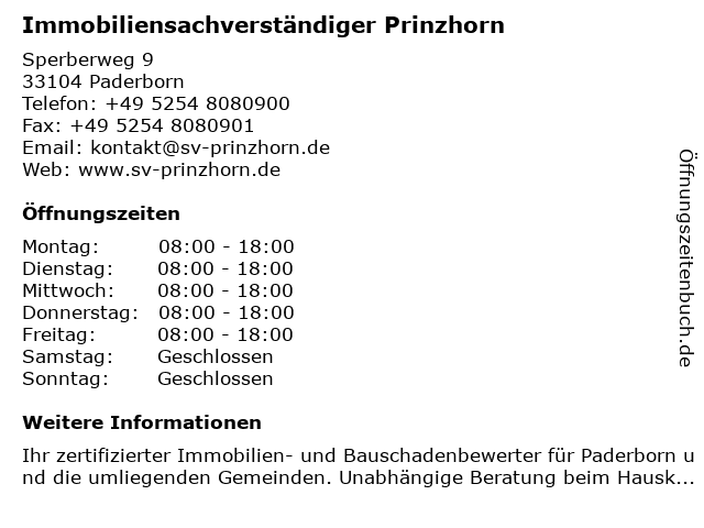 PRINZHORN Sachverständiger für Immobilienbewertung in Paderborn: Adresse und Öffnungszeiten