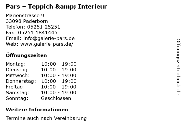 ᐅ Offnungszeiten Pars Teppich Interieur Marienstrasse 9