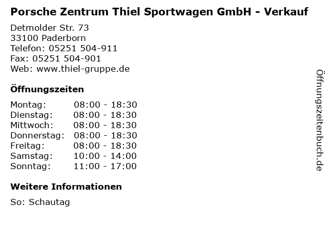 Porsche Zentrum Thiel Sportwagen GmbH - Verkauf in Paderborn: Adresse und Öffnungszeiten