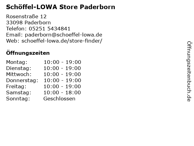 ᐅ Öffnungszeiten „Schöffel-LOWA Store Rosenstraße in Paderborn
