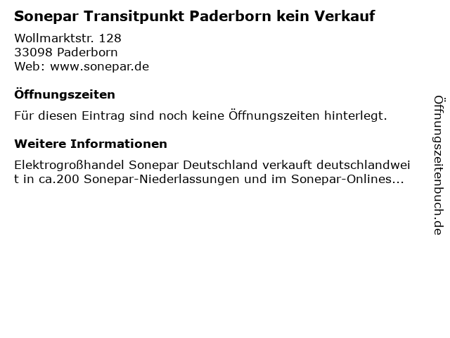 Sonepar Transitpunkt Paderborn kein Verkauf in Paderborn: Adresse und Öffnungszeiten