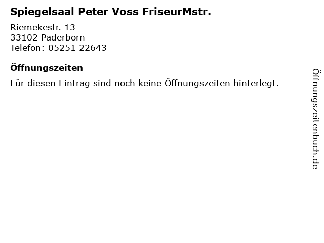 Spiegelsaal Peter Voss FriseurMstr. in Paderborn: Adresse und Öffnungszeiten