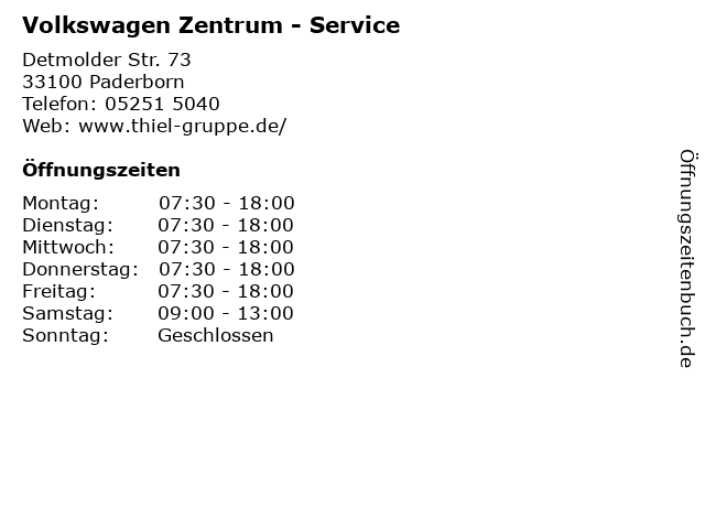 Volkswagen Zentrum - Service in Paderborn: Adresse und Öffnungszeiten