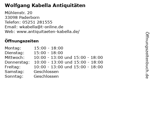 Wolfgang Kabella Antiquitäten in Paderborn: Adresse und Öffnungszeiten