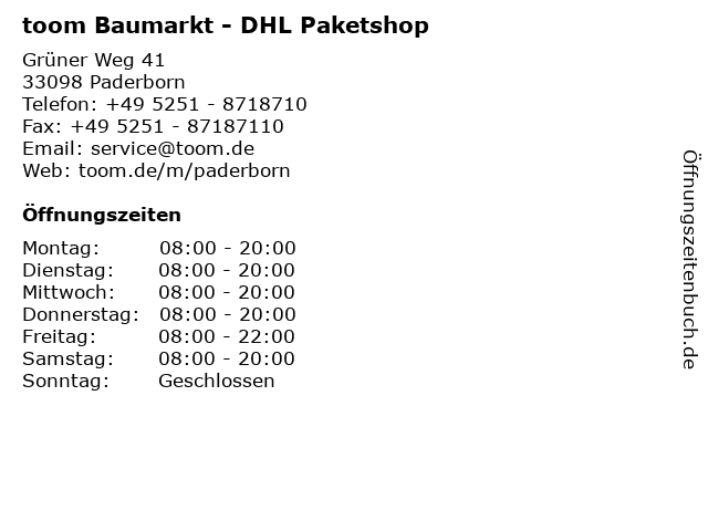 toom Baumarkt - DHL Paketshop in Paderborn: Adresse und Öffnungszeiten