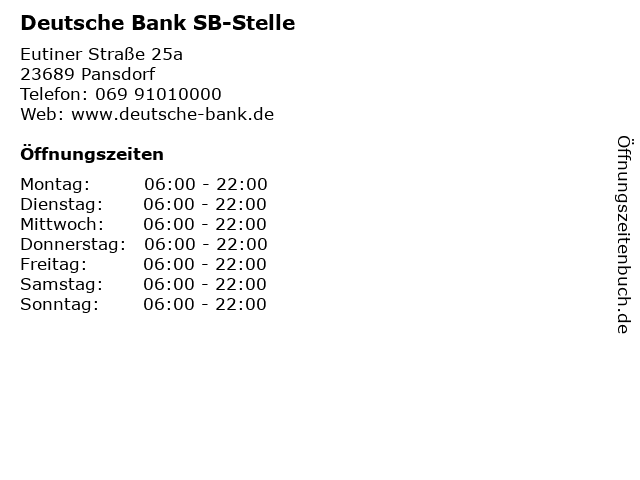 ᐅ Offnungszeiten Deutsche Bank Geldautomat Pansdorf Eutiner