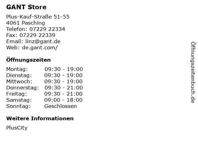 GANT Store in Pasching: Adresse und Öffnungszeiten