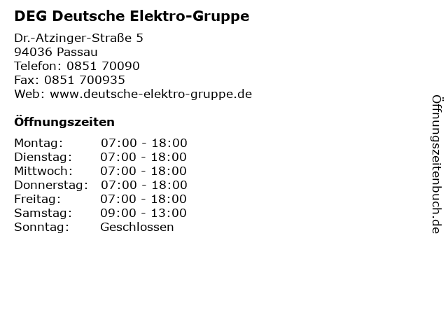 DEG Deutsche Elektro-Gruppe in Passau: Adresse und Öffnungszeiten