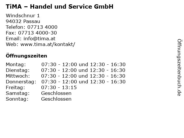 TiMA – Handel und Service GmbH in Passau: Adresse und Öffnungszeiten