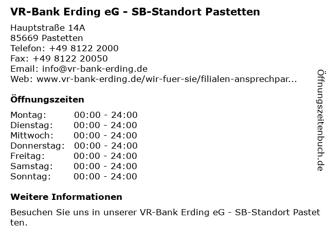 ᐅ Offnungszeiten Vr Bank Erding Eg Geschaftsstelle Pastetten