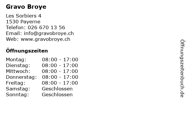 Gravo Broye in Payerne: Adresse und Öffnungszeiten