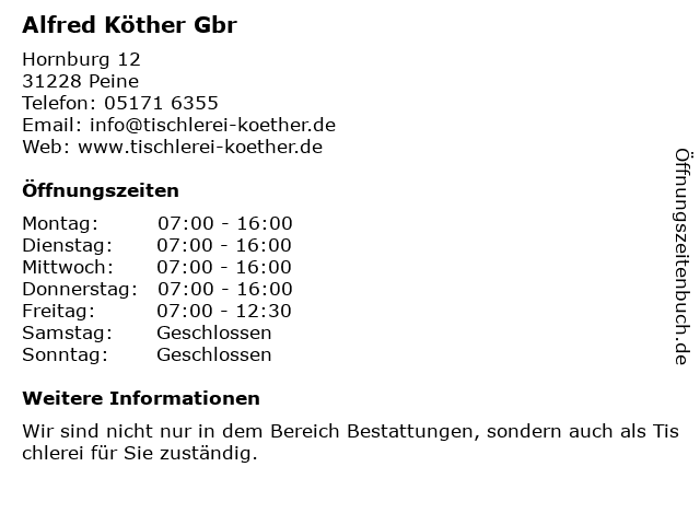 Alfred Köther Gbr in Peine: Adresse und Öffnungszeiten