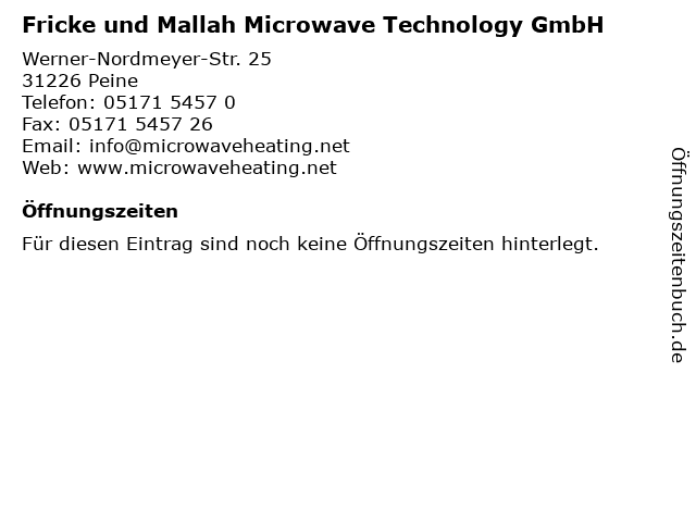 Fricke und Mallah Microwave Technology GmbH in Peine: Adresse und Öffnungszeiten