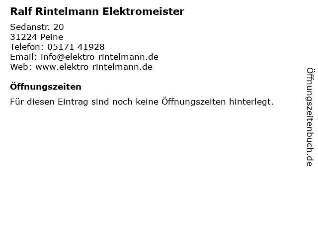 Ralf Rintelmann Elektromeister in Peine: Adresse und Öffnungszeiten