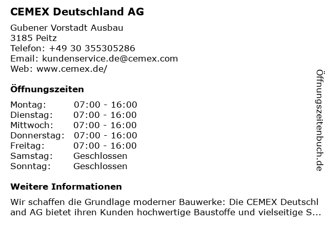 CEMEX Deutschland AG in Peitz: Adresse und Öffnungszeiten
