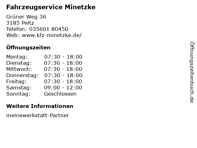 Fahrzeugservice Minetzke in Peitz: Adresse und Öffnungszeiten
