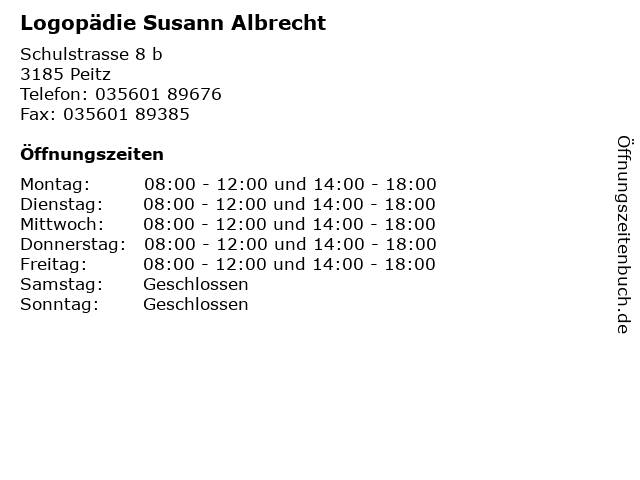 Logopädie Susann Albrecht in Peitz: Adresse und Öffnungszeiten