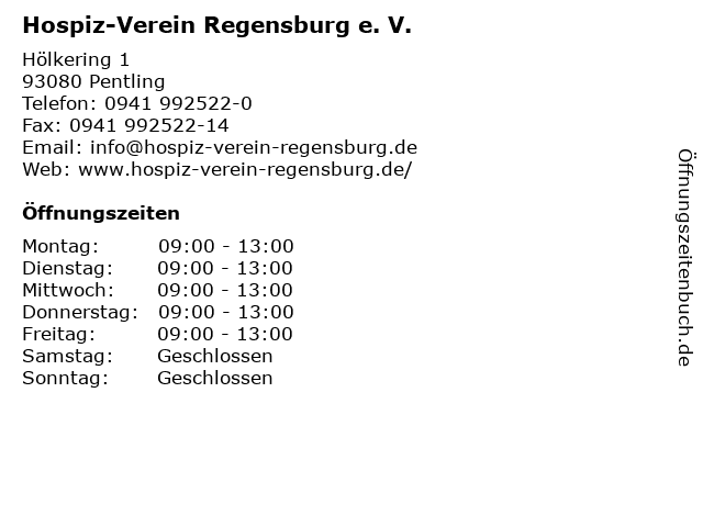 ᐅ Offnungszeiten Hospiz Verein Regensburg E V Holkering 1 In Pentling