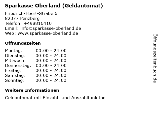 ᐅ Offnungszeiten Sparkasse Oberland Geldautomat Hauptgeschaftsstelle Friedrich Ebert Str 6 In Penzberg