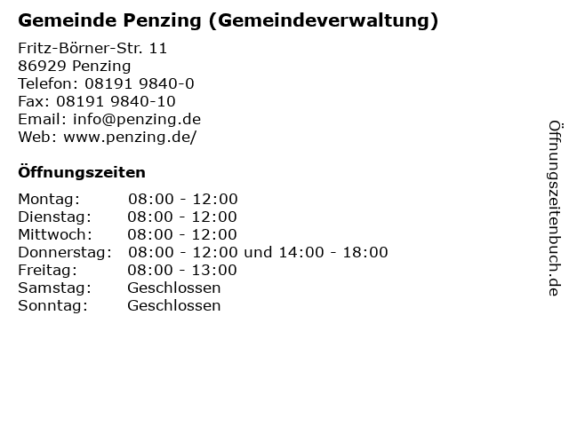 Gemeinde Penzing (Gemeindeverwaltung) in Penzing: Adresse und Öffnungszeiten