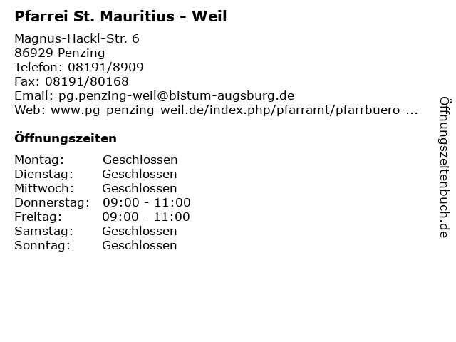 Pfarrei St. Mauritius - Weil in Penzing: Adresse und Öffnungszeiten