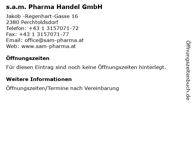 s.a.m. Pharma Handel GmbH in Perchtoldsdorf: Adresse und Öffnungszeiten