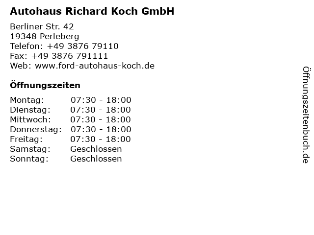 Autohaus Richard Koch GmbH in Perleberg: Adresse und Öffnungszeiten