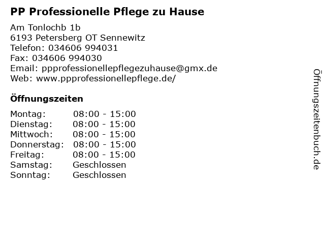 PP Professionelle Pflege zu Hause in Petersberg OT Sennewitz: Adresse und Öffnungszeiten