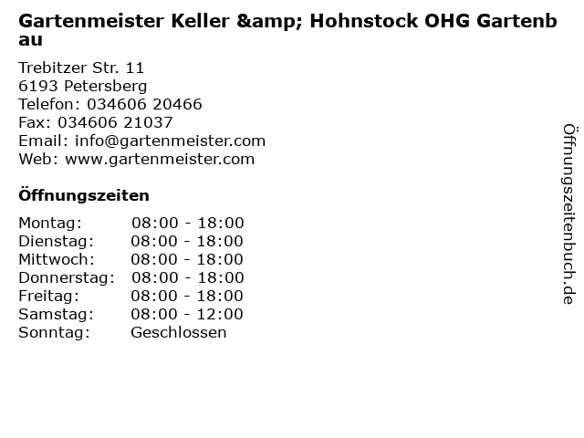 Gartenmeister Keller & Hohnstock OHG Gartenbau in Petersberg: Adresse und Öffnungszeiten