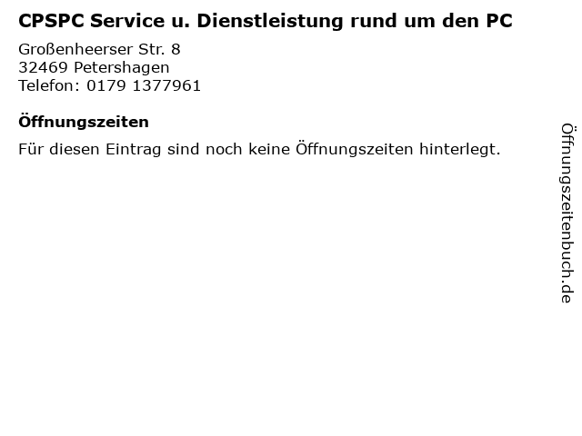 CPSPC Service u. Dienstleistung rund um den PC in Petershagen: Adresse und Öffnungszeiten