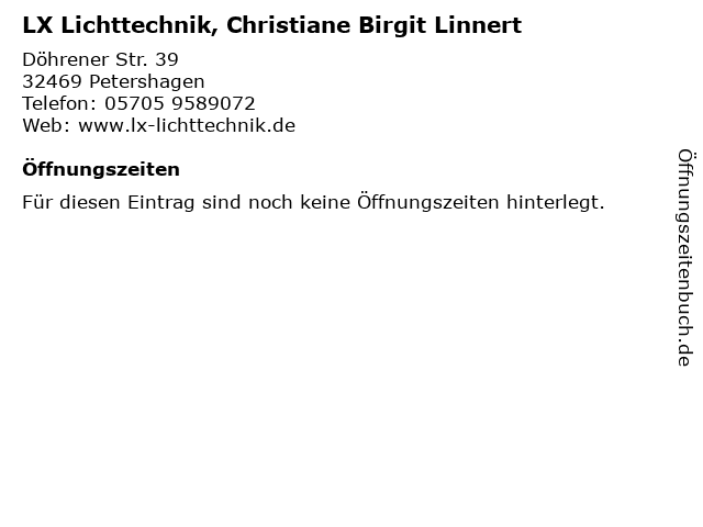 LX Lichttechnik, Christiane Birgit Linnert in Petershagen: Adresse und Öffnungszeiten