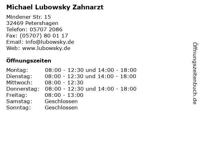 Michael Lubowsky Zahnarzt in Petershagen: Adresse und Öffnungszeiten