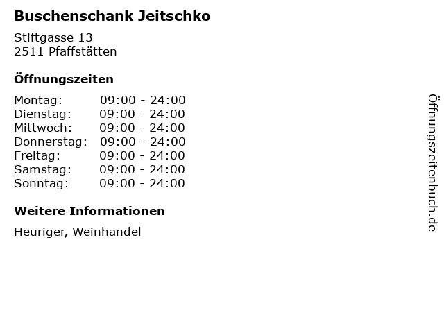 Buschenschank Jeitschko in Pfaffstätten: Adresse und Öffnungszeiten