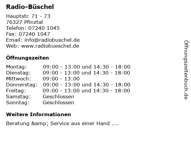 ᐅ Öffnungszeiten „RadioBüschel“ Hauptstr. 71 73 in