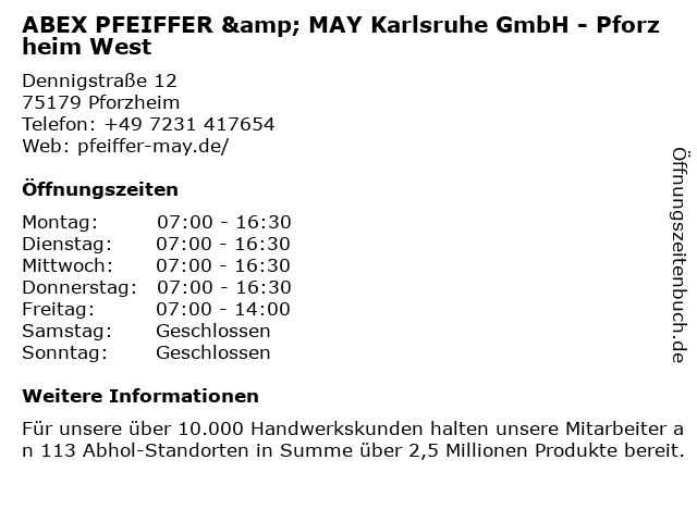 ABEX PFEIFFER & MAY Karlsruhe GmbH - Pforzheim West in Pforzheim: Adresse und Öffnungszeiten