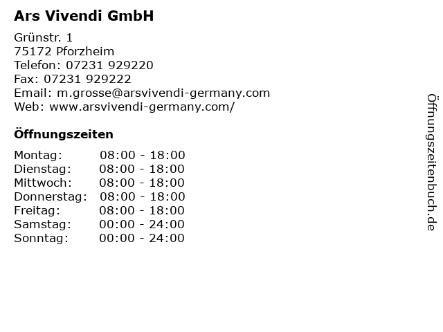 Ars Vivendi GmbH in Pforzheim: Adresse und Öffnungszeiten