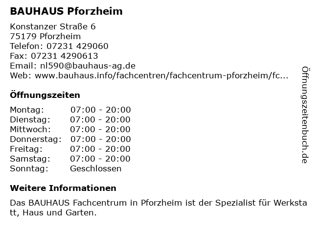 Bauhaus öffnungszeiten pforzheim