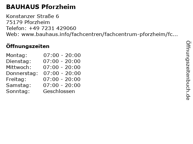 Bauhaus öffnungszeiten pforzheim