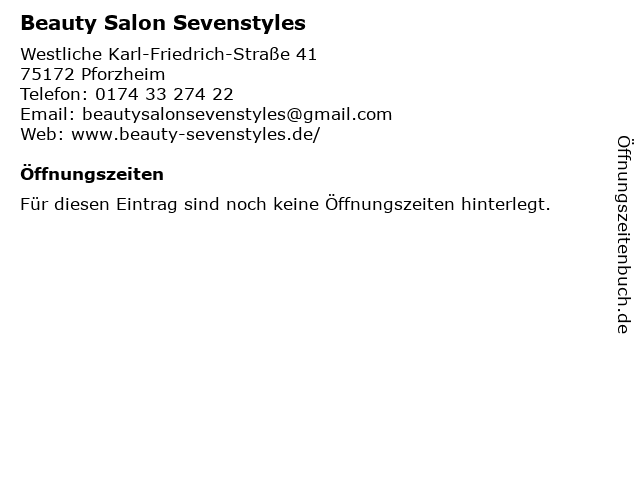 Beauty Salon Sevenstyles in Pforzheim: Adresse und Öffnungszeiten