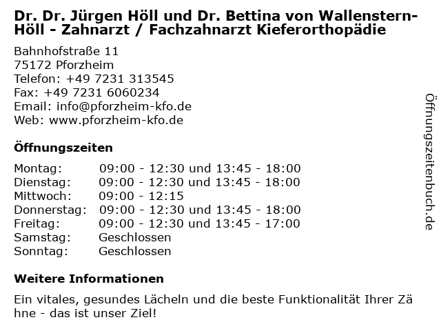 Dr. Dr. Jürgen Höll und Dr. Bettina von Wallenstern-Höll - Zahnarzt / Fachzahnarzt Kieferorthopädie in Pforzheim: Adresse und Öffnungszeiten